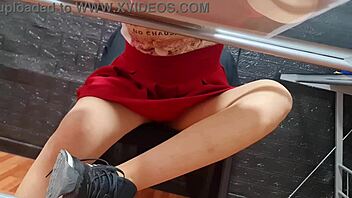 Nataly's upskirt reveals her visible pubic hairs