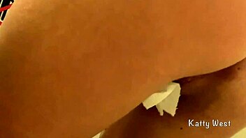 Risky airplane toilet masturbation without panties nearly gets caught