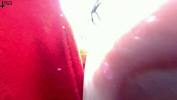 Unaware giantess hides tiny man in her big tits