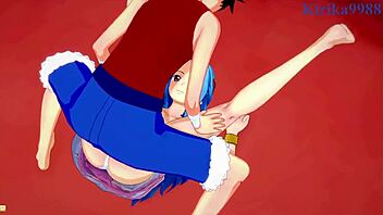 Nami and Nefertari Vivi fuck Monkey D Luffy in intense One Piece hentai creampie