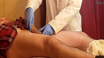 Amateur roleplay in urologist session with handjob and massage