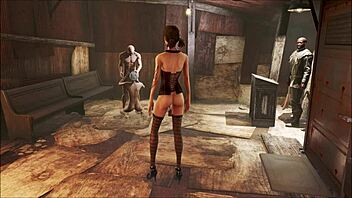 Fallout 4 church scene with pantyhose brunette in wild group action