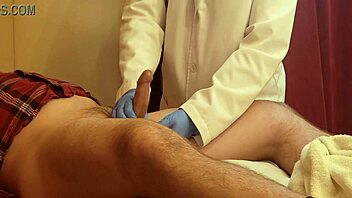 Amateur roleplay in urologist session with handjob and massage
