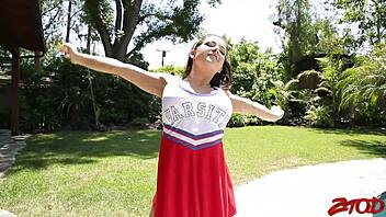 How does cheerleader Charity Bangs handle a creampie?