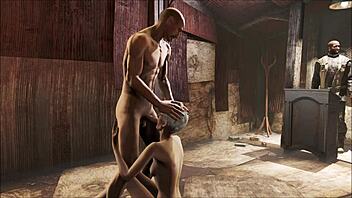 Fallout 4 church scene with pantyhose brunette in wild group action