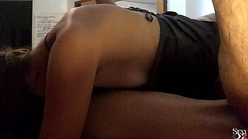 French amateur fucked doggystyle in satin nightie, garter belt, heels, stockings, with dirty talk and rimming.