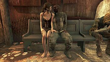 Fallout 4 church scene with pantyhose brunette in wild group action