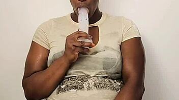 Ebony Babe Intensely Masturbates in Shower While Fully Clothed