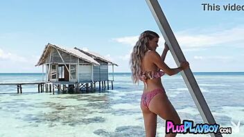 Gorgeous blonde milf Olivia Preston poses naked by the sea with stunning body