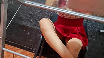 Nataly's upskirt reveals her visible pubic hairs