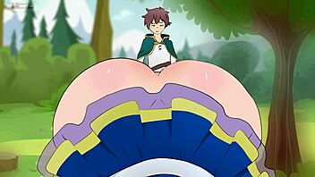 Aqua seduces Kazuma in a short skirt hentai parody from God's Blessing.