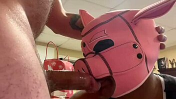 Black slave in mask gets facefucked and drools