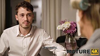 Mature4k, sexy mature tricks me with her big silicone tits and shaved pussy