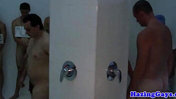 Gay dorm bathroom orgy with anal sex