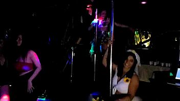 Bisexual Milfs Dancing Seductively on Pole at Swing House Party