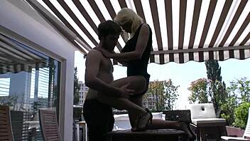 Blonde shemale Lara hooks up with straight guy outdoors