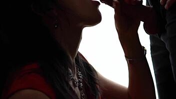 Young wife gives deepthroat and cum in mouth to friend