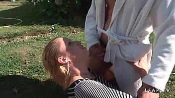 Cindy gets slammed hard in the garden outdoors.