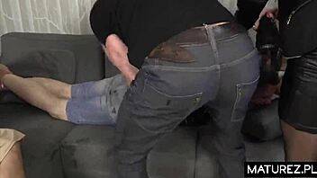 Polish housewife gives desperate blowjob while being watched
