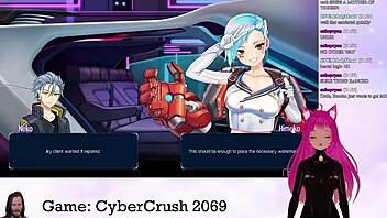vtuber lewdneko starts playing cybercrush 2069 part 1 with big tits focus