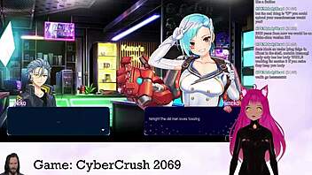 vtuber lewdneko starts playing cybercrush 2069 part 1 with big tits focus
