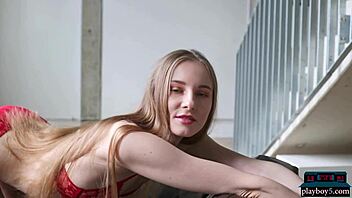 Skinny Russian teen Stella gives sensual striptease for Playboy 😍, clothes ripping slowly!