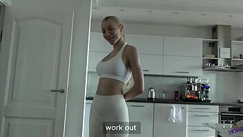 Working out with a muscular bodybuilder at home