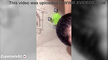Latina wife shows big tits and ass in sensual shower