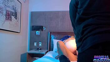 Behind the scenes, the blue hair goth pawg xoe grim gets oiled up for cowgirl anal and deepthroat with a big black cock.