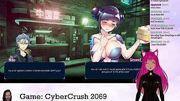 vtuber lewdneko starts playing cybercrush 2069 part 1 with big tits focus