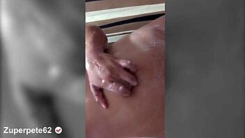 Latina wife shows big tits and ass in sensual shower