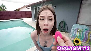 petite brunette babe rides cock hard in doggystyle, cumming with vibrator and cumshot