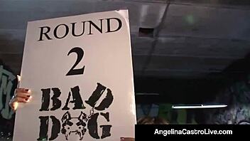 bbw angelina castro chats with nat turnher in a fight cage