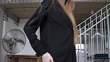 Skinny Russian teen Stella gives sensual striptease for Playboy 😍, clothes ripping slowly!