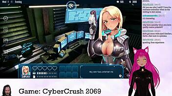 vtuber lewdneko starts playing cybercrush 2069 part 1 with big tits focus