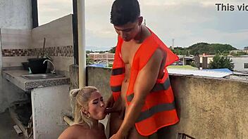 builder fucks boss's blonde wife ann on outdoor deck while angel cruz watches
