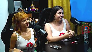 flora vip got so comfy in the podcast, she flashed her tits and ruan showed his dick