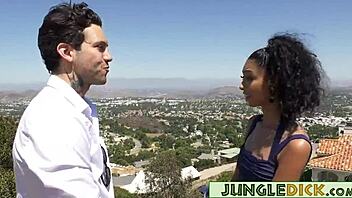 Skinny black teen gets her wet pussy pounded outdoors