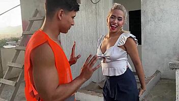 builder fucks boss's blonde wife ann on outdoor deck while angel cruz watches