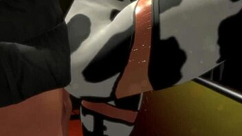 Anime cow girl pounded hard against the cage