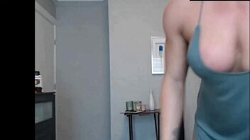 Athletic muscle girl on webcam show
