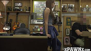 Pretty woman bangs for cash before pawning stuff. Wild office vibe! 😜