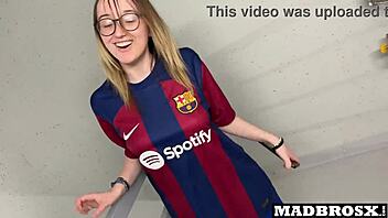 Barcelona fan babe drilled by PSG supporters in stadium corridors! ⚽