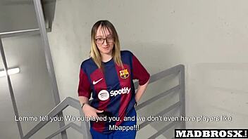 Barcelona fan babe drilled by PSG supporters in stadium corridors! ⚽