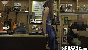 Pretty woman bangs for cash before pawning stuff. Wild office vibe! 😜