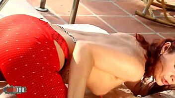 julia gomez does hot striptease as milf brunette in spandex lingerie outdoors