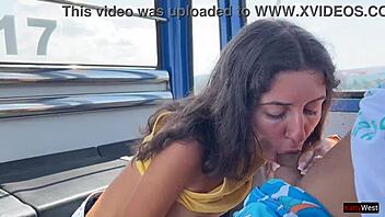 Close up of a beautiful young woman giving a blowjob on a Ferris wheel in an amusement park