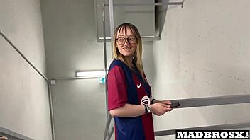 Barcelona fan babe drilled by PSG supporters in stadium corridors! ⚽