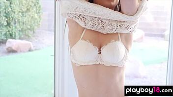 Skinny tiny 18+ titted brunette haven rae orders oily massage and big dick