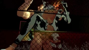 Anime cow girl pounded hard against the cage